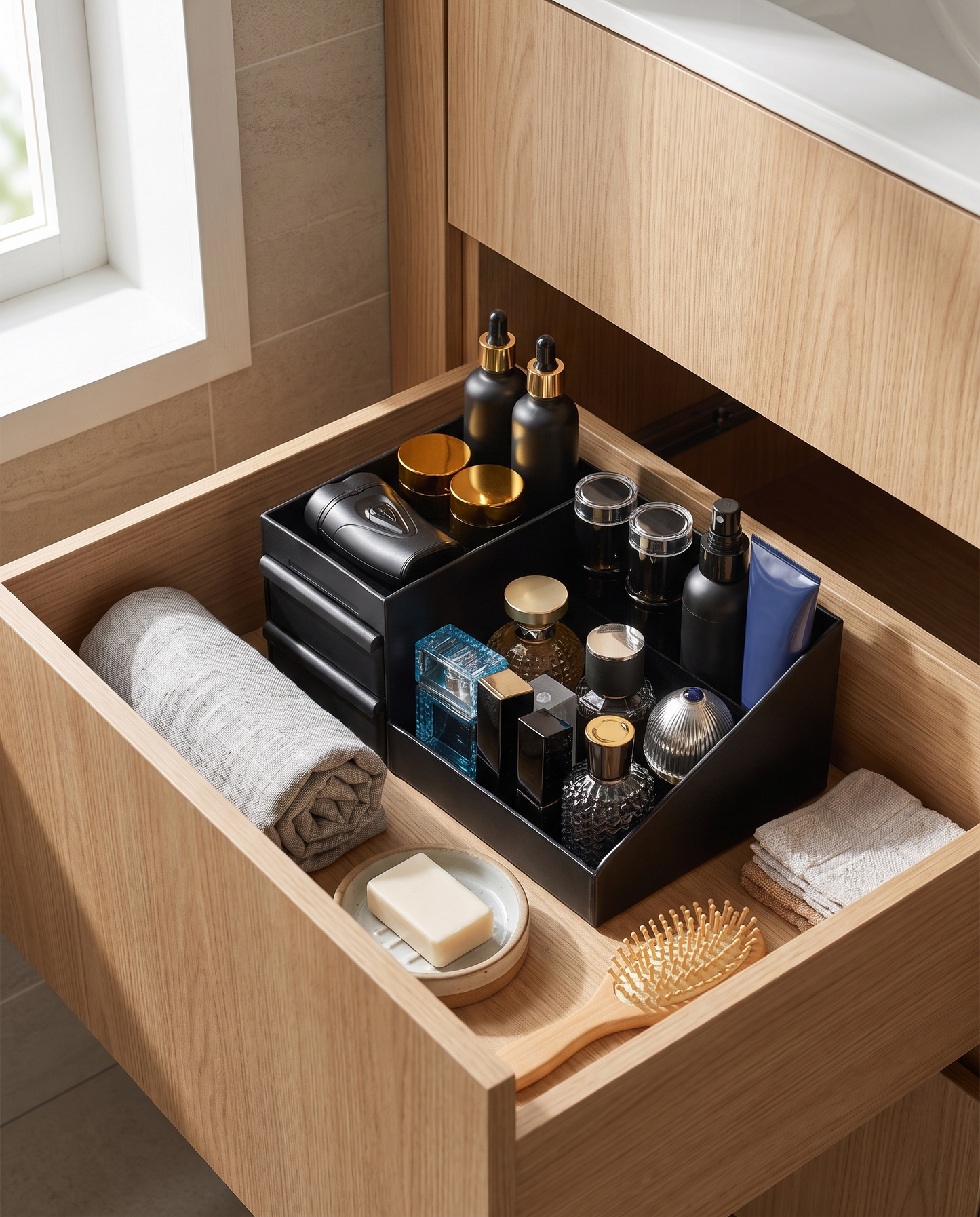 Countertop Organizer with Drawers in a practical small-space lifestyle setting