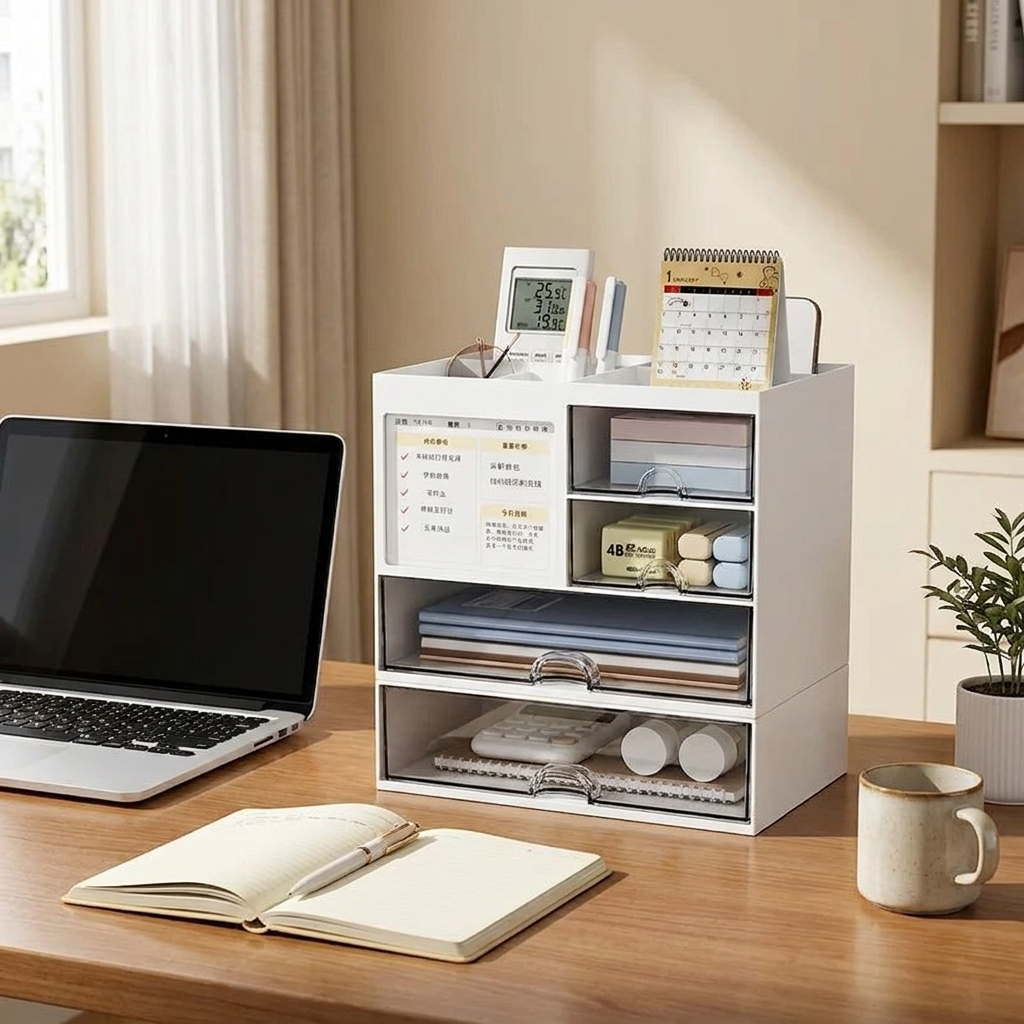 Desktop Drawer & Stationery Organizer in an everyday small-space setting