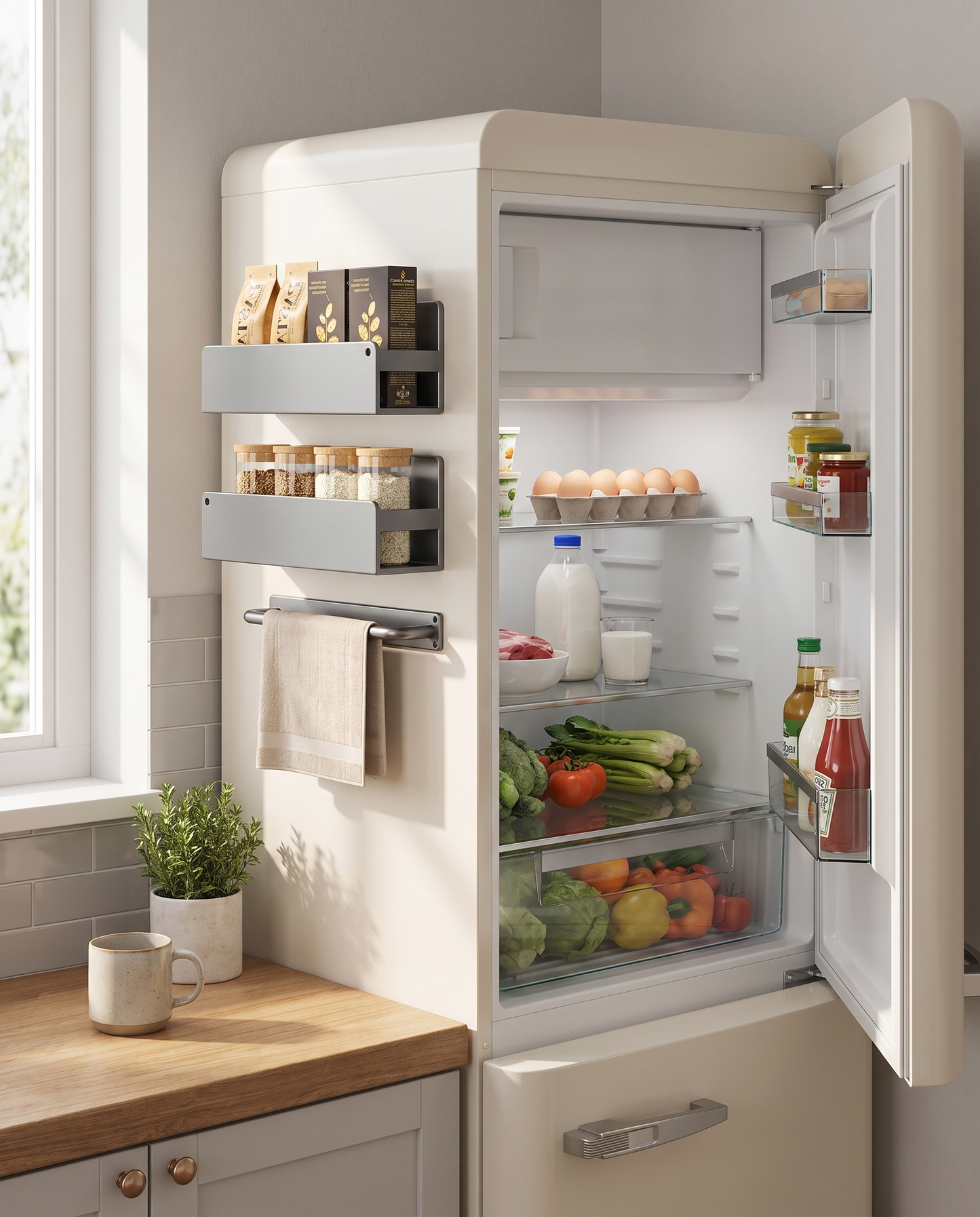 Magnetic Refrigerator Spice Rack Organizer in a practical small-space lifestyle setting