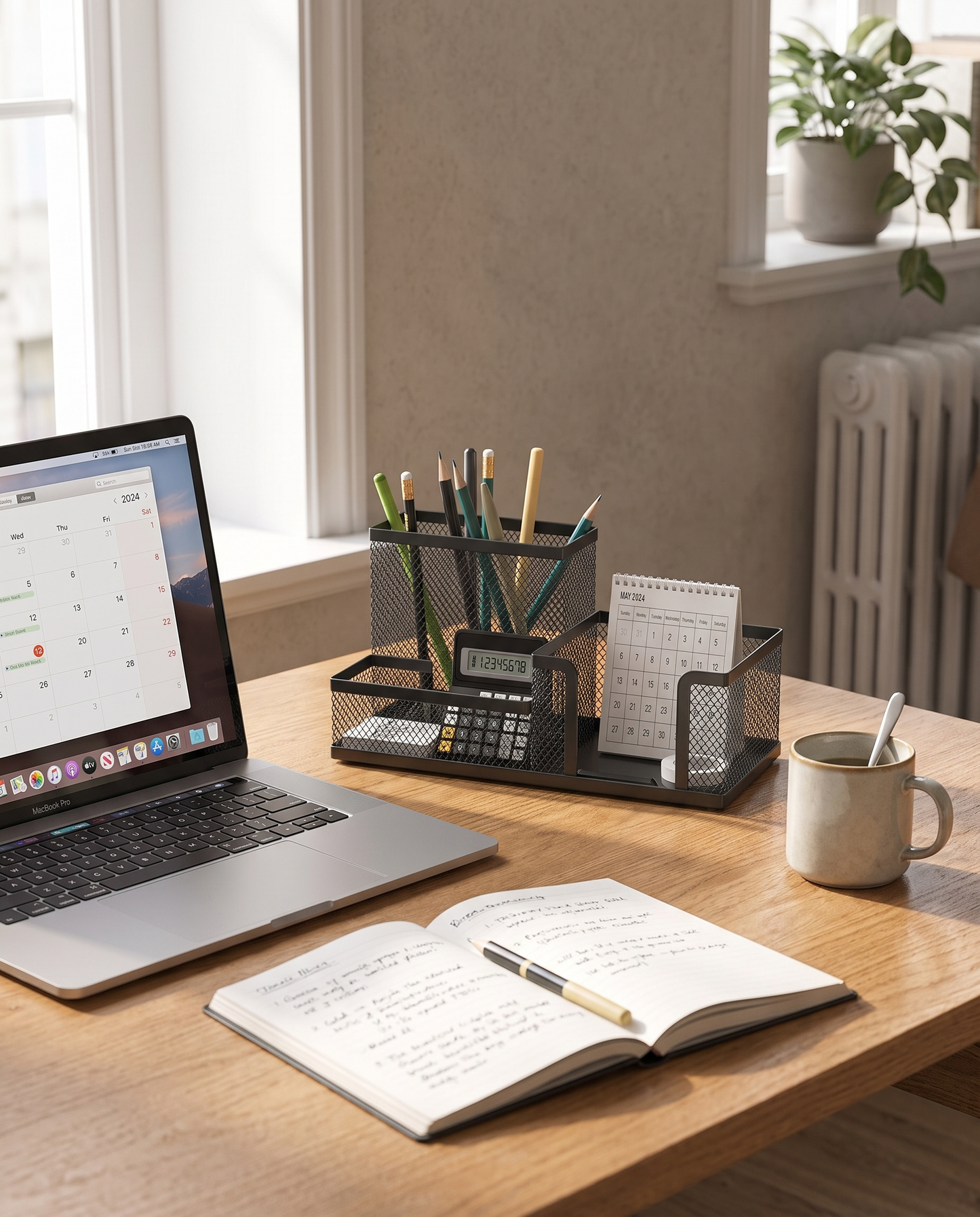 3-Compartment Mesh Desk Organizer in a practical small-space lifestyle setting