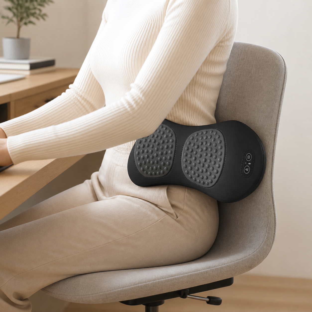 Shiatsu back massager positioned on an office chair