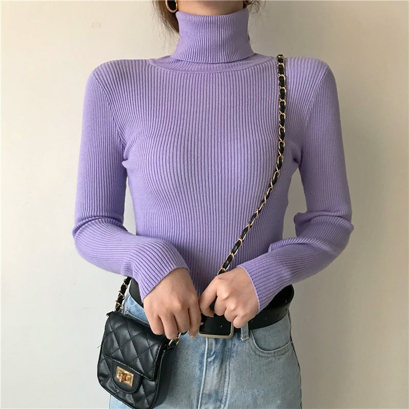 Women's Slim-Fit Turtleneck Knit Top – Long Sleeve