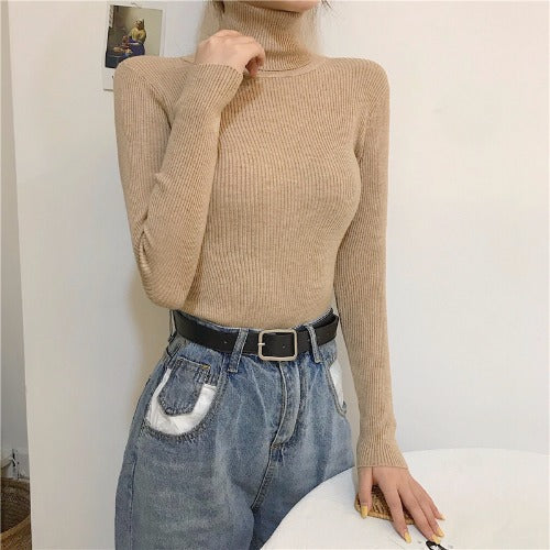 Women's Slim-Fit Turtleneck Knit Top – Long Sleeve