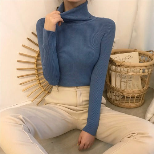 Women's Slim-Fit Turtleneck Knit Top – Long Sleeve
