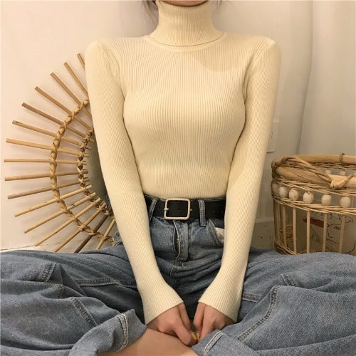 Women's Slim-Fit Turtleneck Knit Top – Long Sleeve