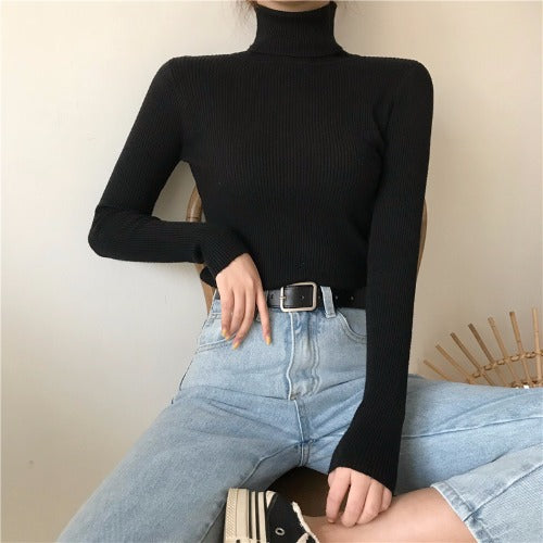 Women's Slim-Fit Turtleneck Knit Top – Long Sleeve