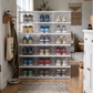 6-Tier Foldable Stackable Shoe Organizer in a practical small-space lifestyle setting
