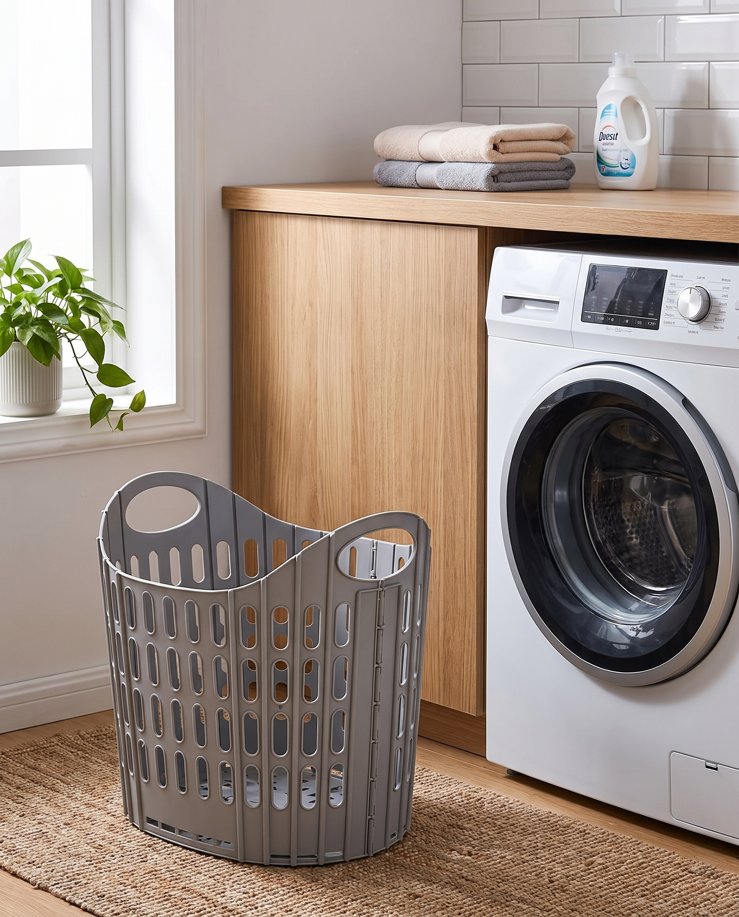 Foldable Fabric Laundry Hamper in a practical small-space lifestyle setting