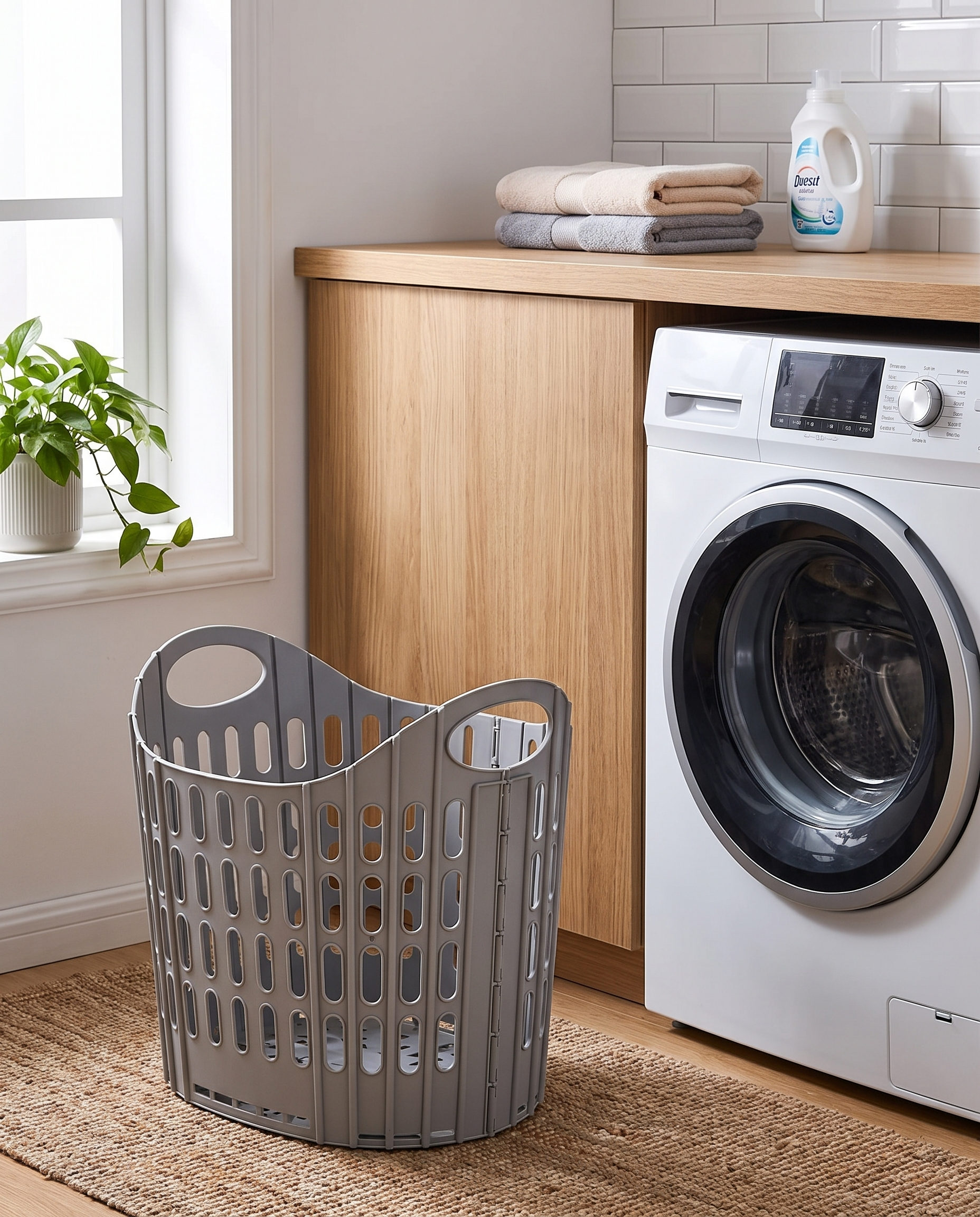 Foldable Fabric Laundry Hamper in a practical small-space lifestyle setting