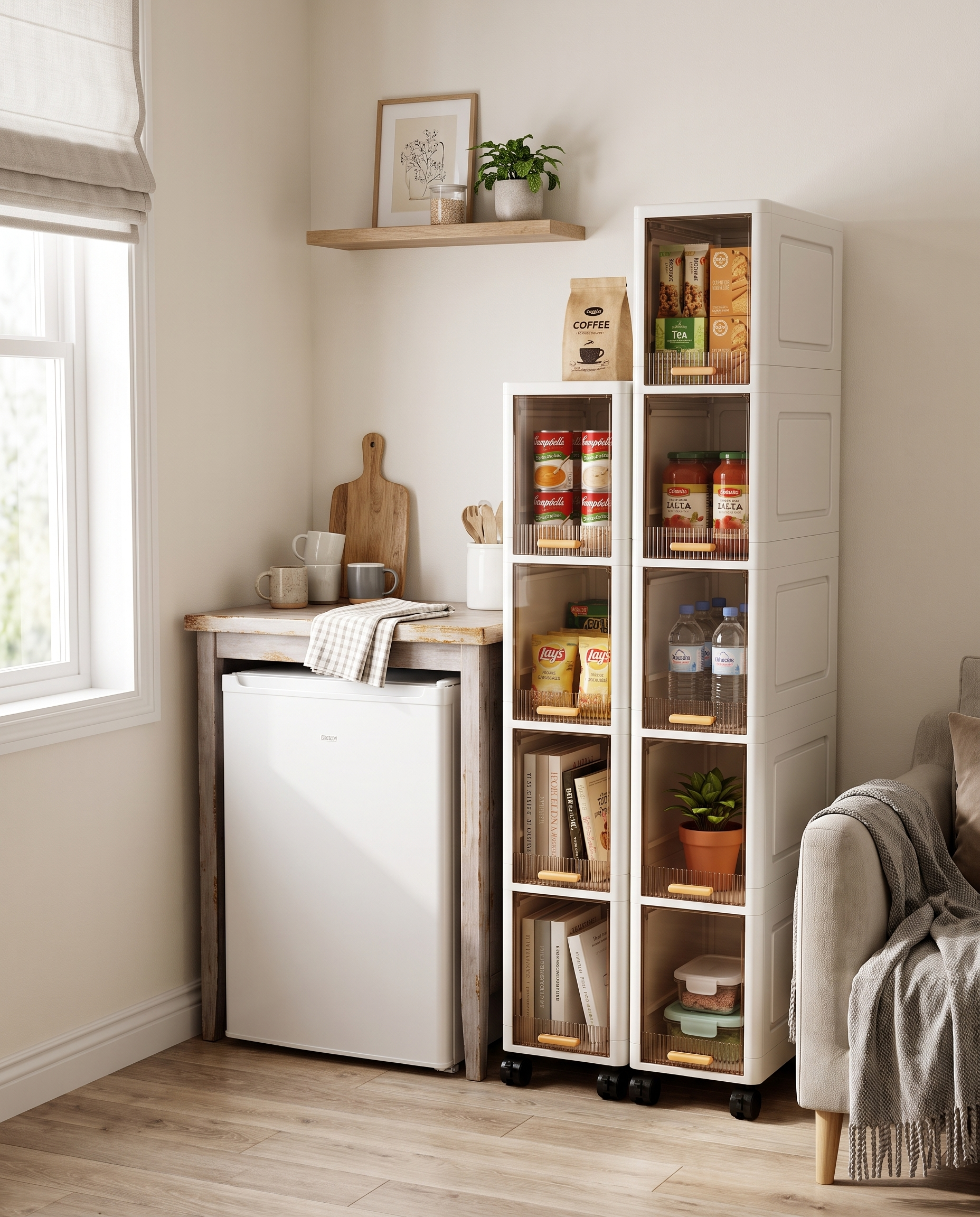 20 cm Slim Rolling Storage Cabinet, 3/4/5 Tiers in a practical small-space lifestyle setting
