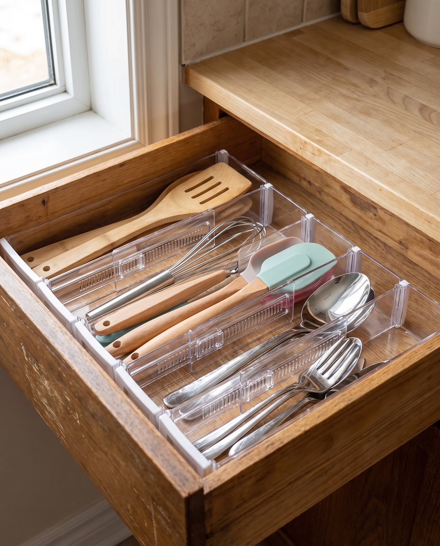 6/8/10/12-Pack Expandable Drawer Organizers in a practical small-space lifestyle setting