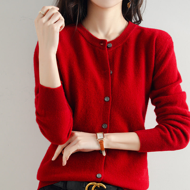 Women's Round-Neck Knit Cardigan – Long Sleeve, Button Front