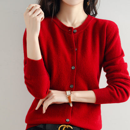 Women's Round-Neck Knit Cardigan – Long Sleeve, Button Front