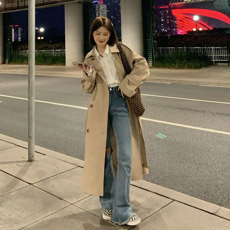 Women's Mid-Length Lined Trench Coat – Single-Breasted