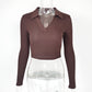 Women's Ribbed Long-Sleeve Crop Top – Polo Collar