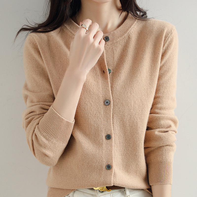 Women's Round-Neck Knit Cardigan – Long Sleeve, Button Front