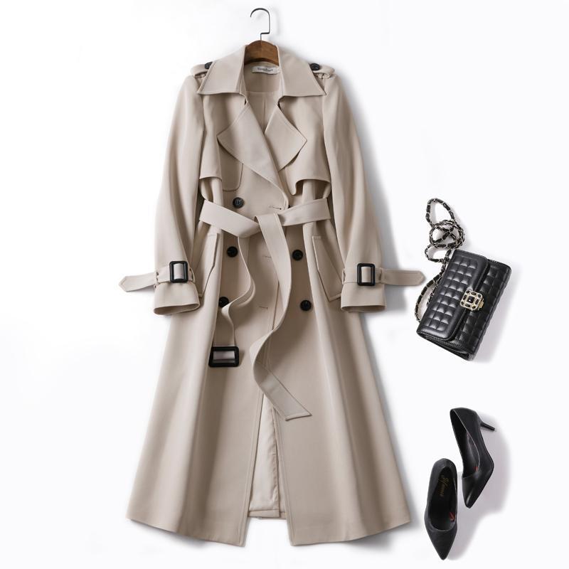 Women's Long Lined Trench Coat – Double-Breasted