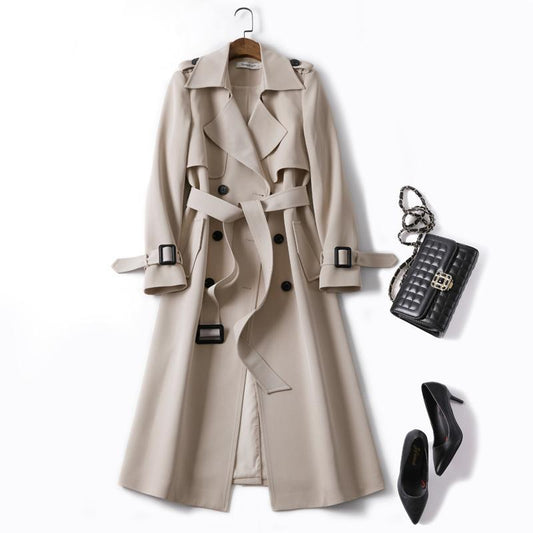 Women's Long Lined Trench Coat – Double-Breasted