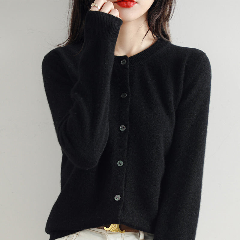 Women's Round-Neck Knit Cardigan – Long Sleeve, Button Front