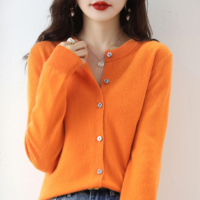 Women's Round-Neck Knit Cardigan – Long Sleeve, Button Front
