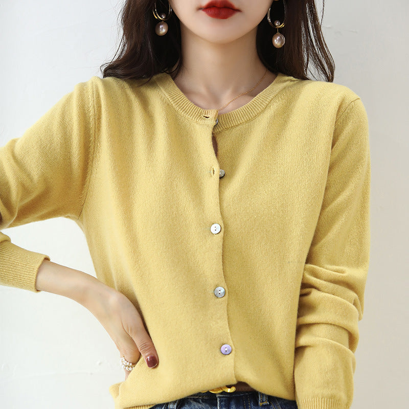 Women's Round-Neck Knit Cardigan – Long Sleeve, Button Front