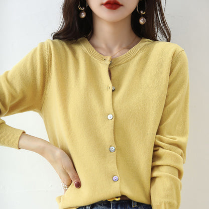 Women's Round-Neck Knit Cardigan – Long Sleeve, Button Front