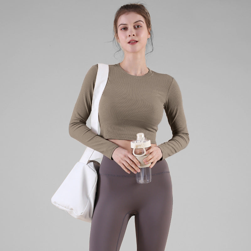 Women's Ribbed Long-Sleeve Crop Top – Cotton Blend