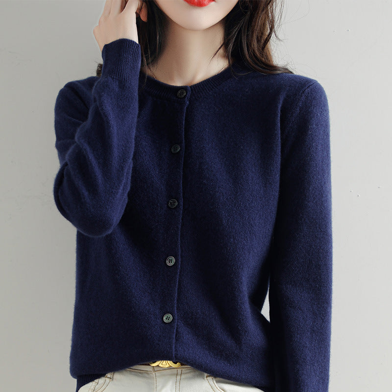 Women's Round-Neck Knit Cardigan – Long Sleeve, Button Front