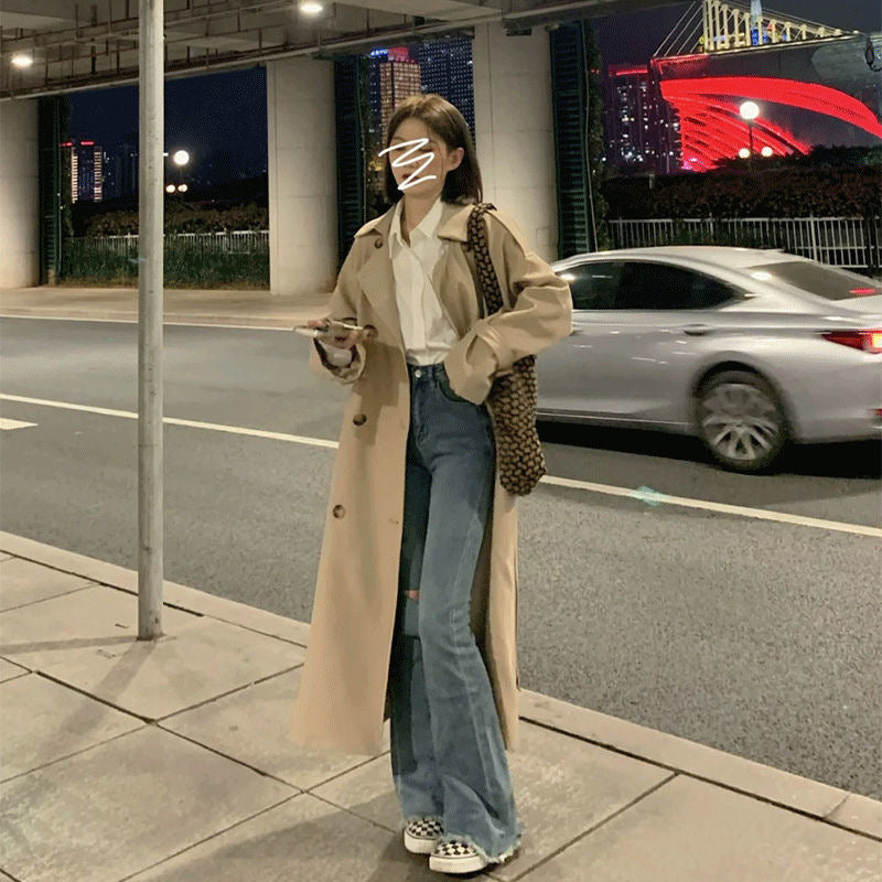 Women's Mid-Length Lined Trench Coat – Single-Breasted