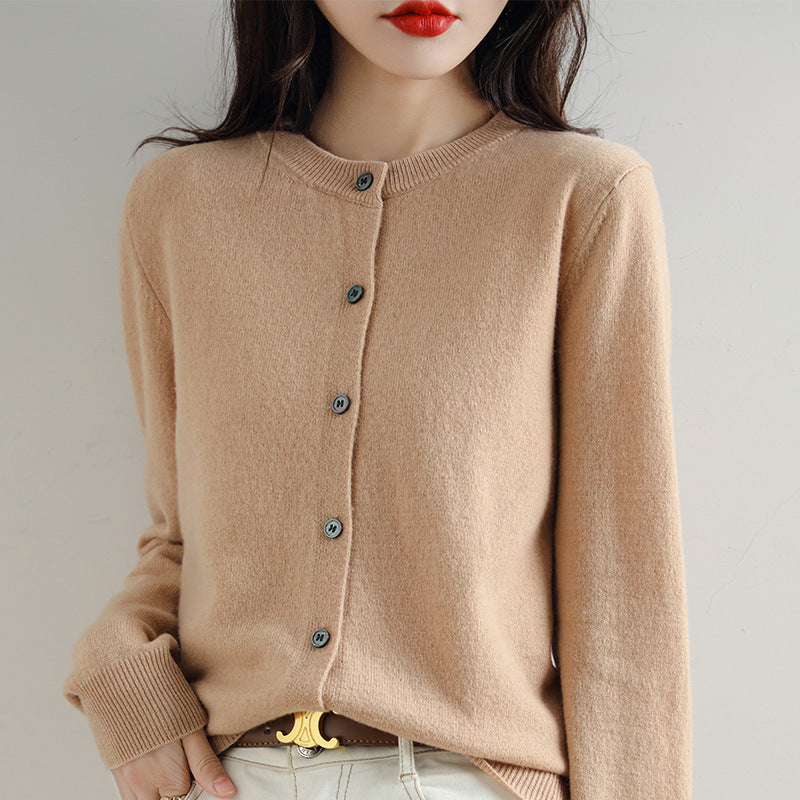 Women's Round-Neck Knit Cardigan – Long Sleeve, Button Front