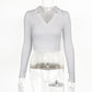 Women's Ribbed Long-Sleeve Crop Top – Polo Collar