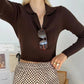 Women's Ribbed Long-Sleeve Crop Top – Polo Collar