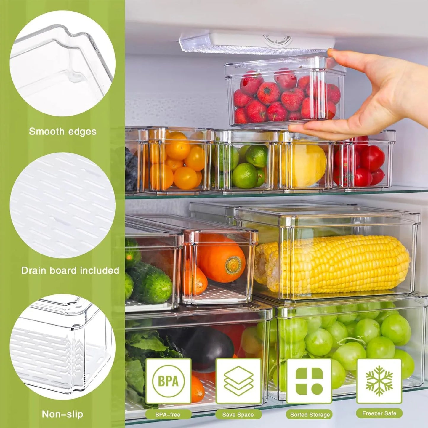 Stackable Clear Refrigerator Storage Bin with Handle