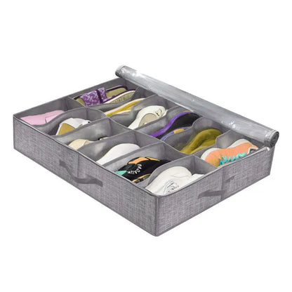 12-Pair Under-Bed Shoe Organizer with Reinforced Handles