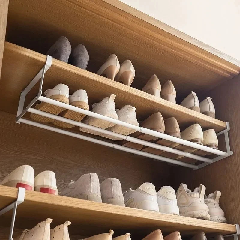 Adjustable Layered Shoe Rack with Hanging Basket