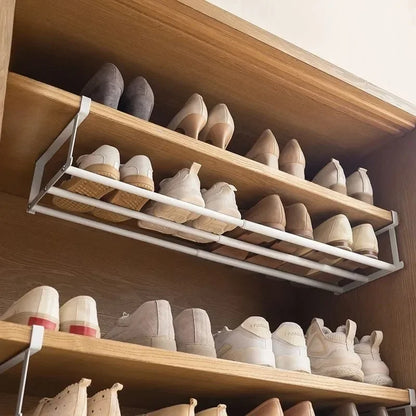 Adjustable Layered Shoe Rack with Hanging Basket