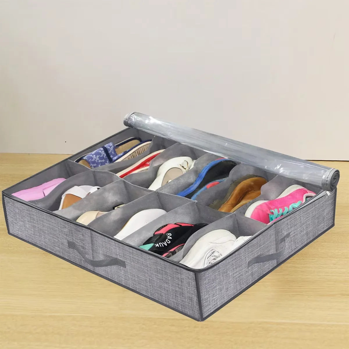 Under-Bed Shoe Storage Organizer with Clear Cover