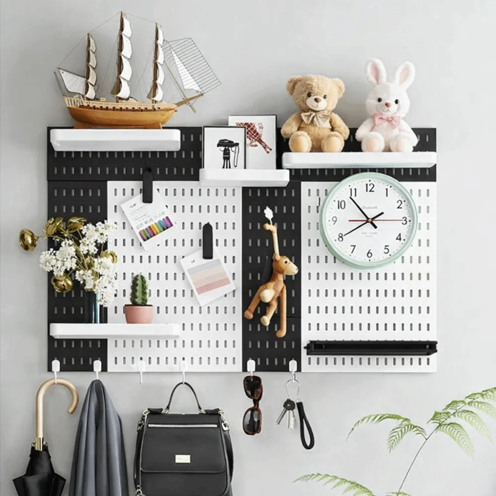 Wall-Mounted Pegboard Organizer with Hooks