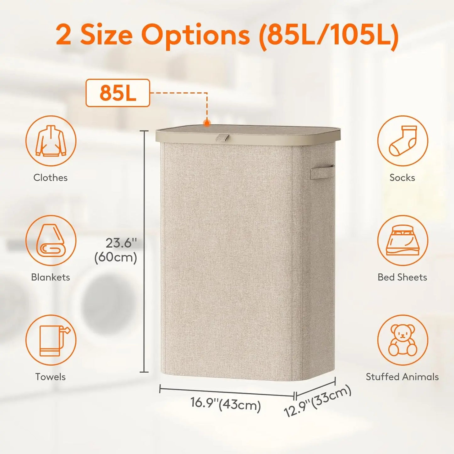 85 L Laundry Hamper with Handles & Inner Bag