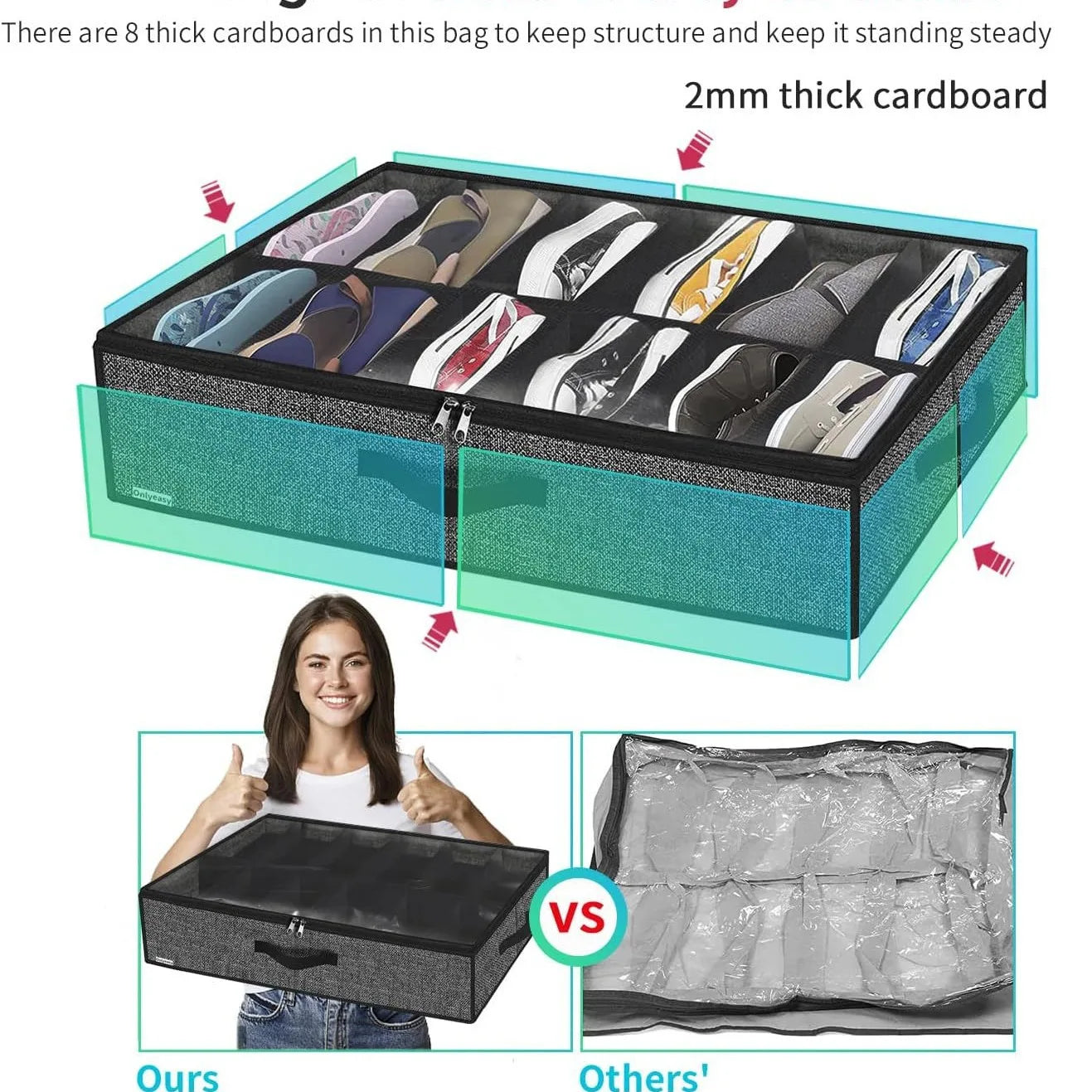 Under-Bed Shoe Storage Organizer with Clear Cover