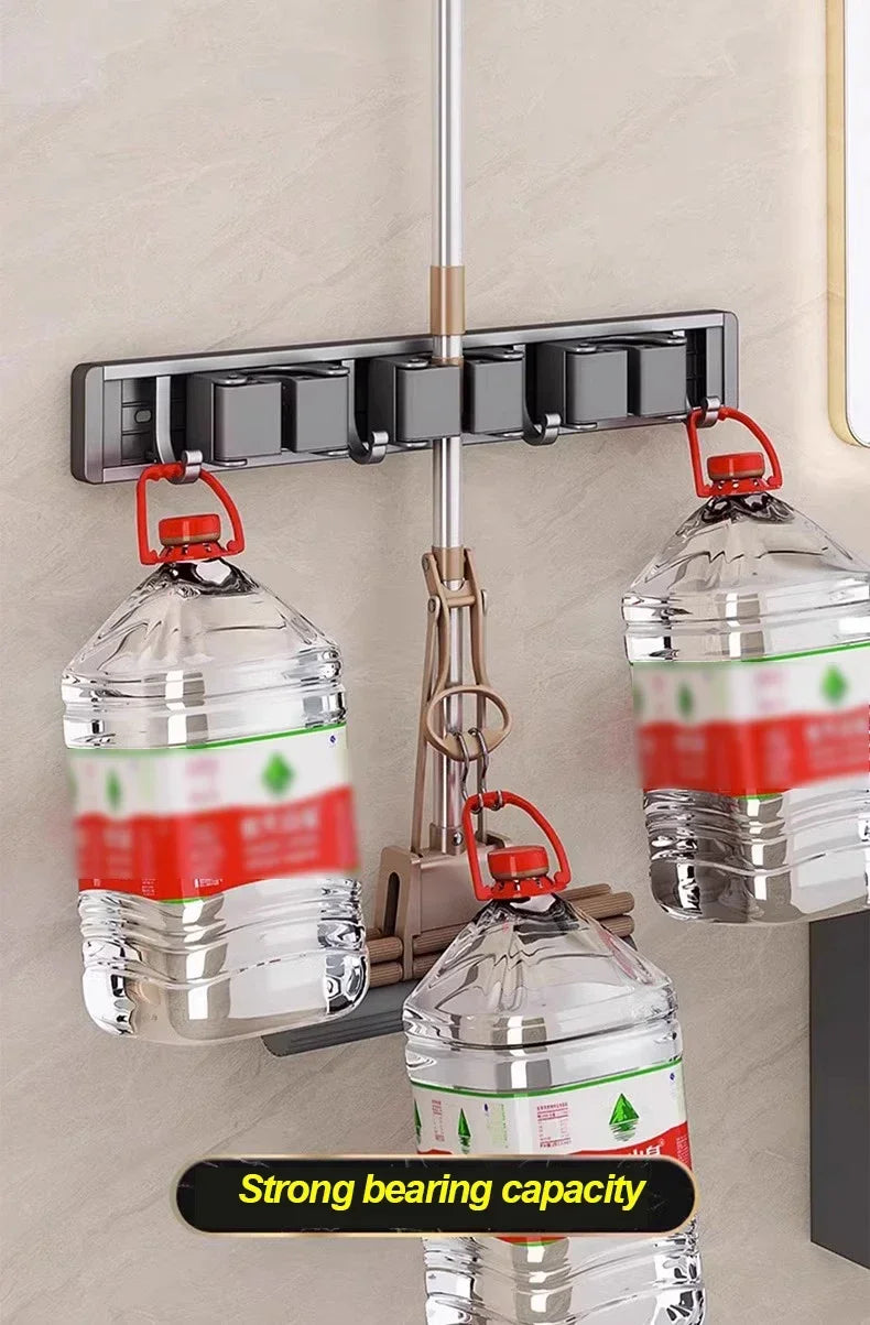 3–5 Hook Wall-Mounted Broom & Mop Holder