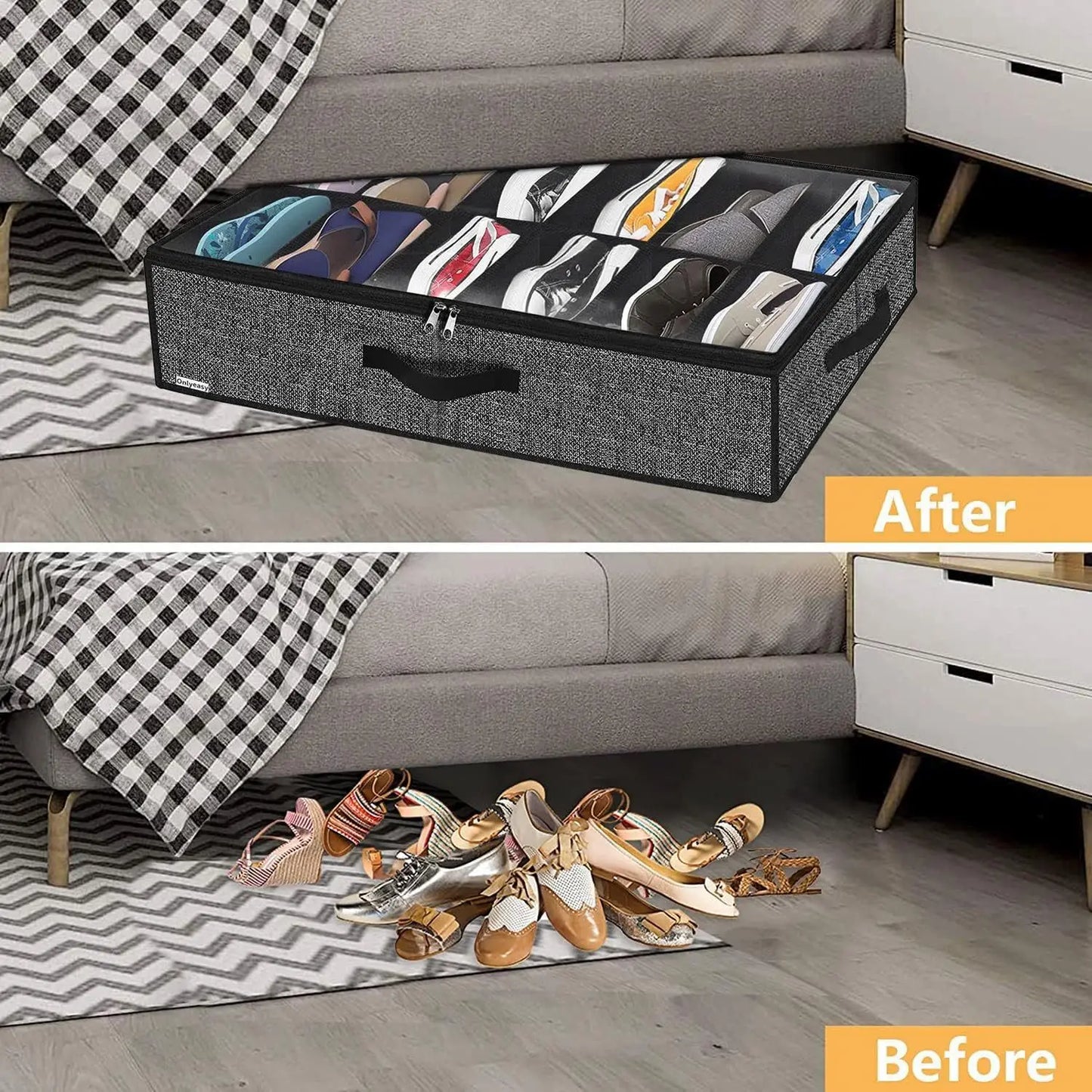 Under-Bed Shoe Storage Organizer with Clear Cover