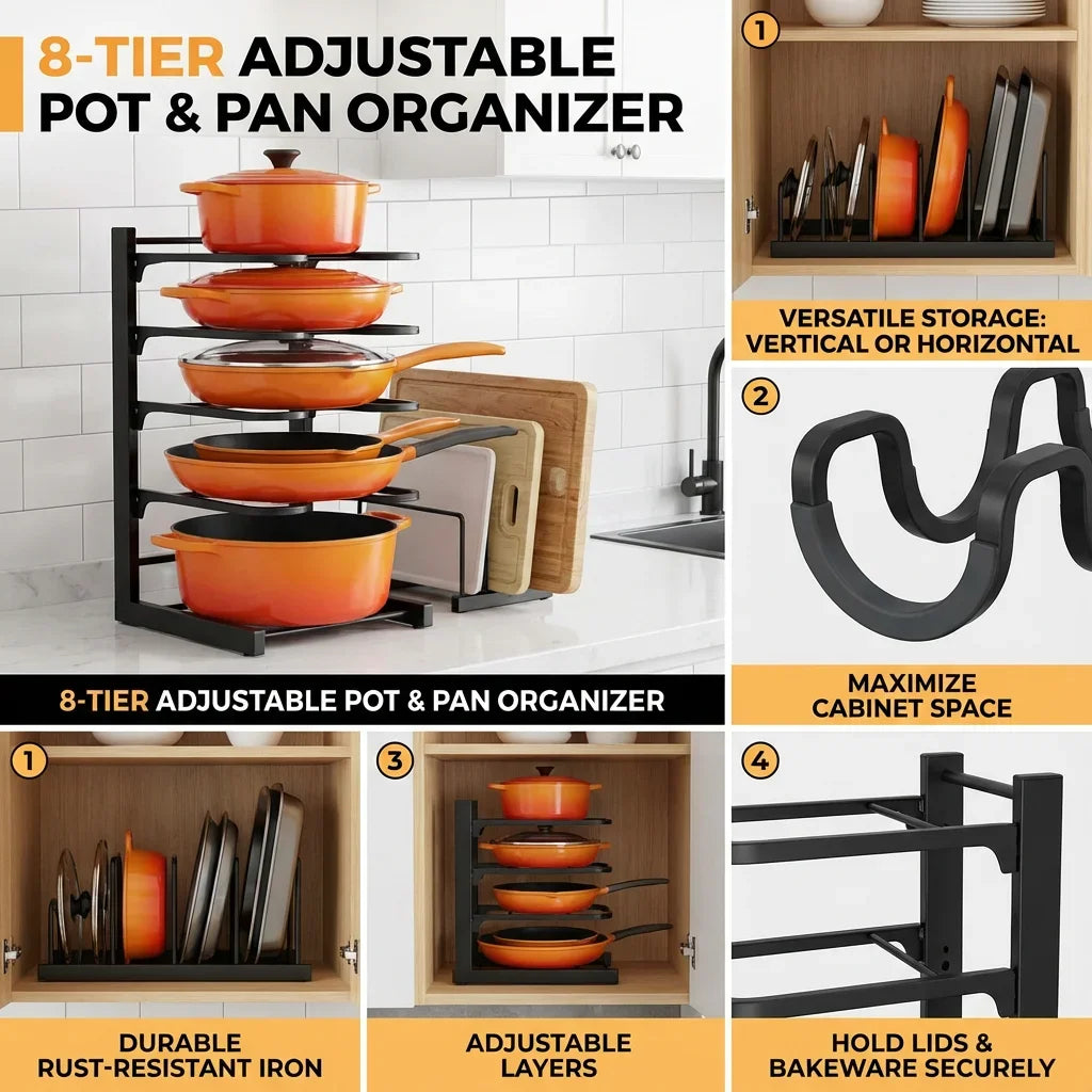 8-Tier Metal Pot, Pan & Lid Organizer