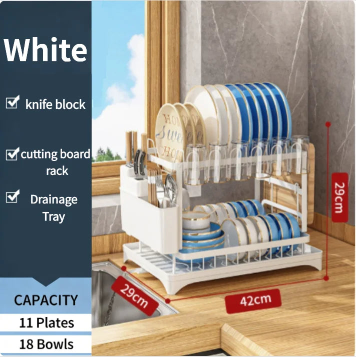 2-Tier Dish Drying Rack with Drainboard