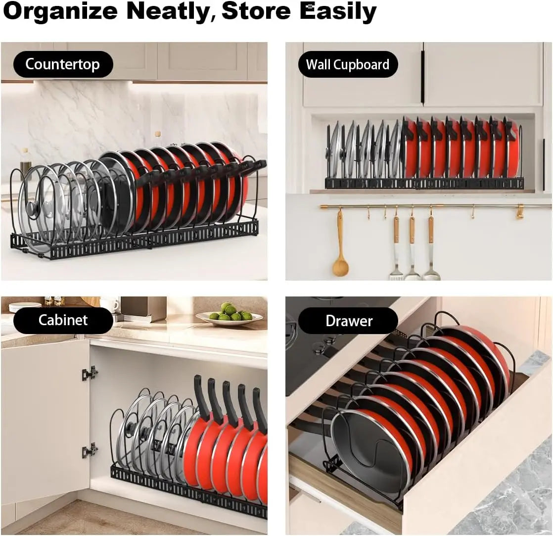 Expandable Pot, Pan & Lid Organizer with 10 Dividers