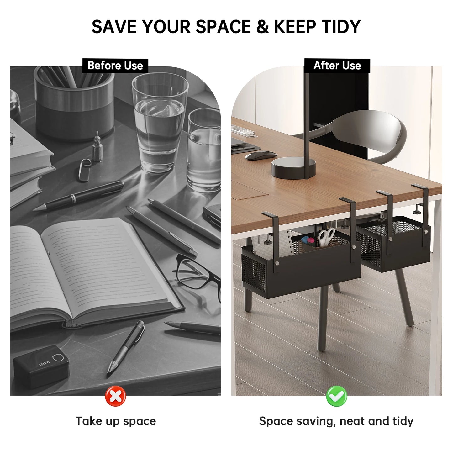 Under-Desk Hanging Storage Basket – 3 Sizes