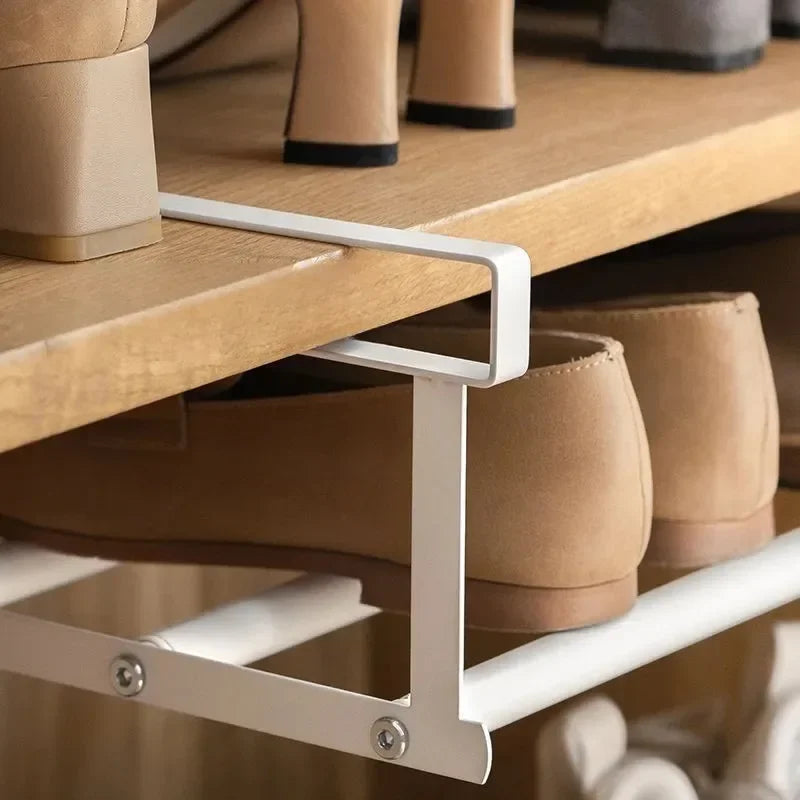 Adjustable Layered Shoe Rack with Hanging Basket