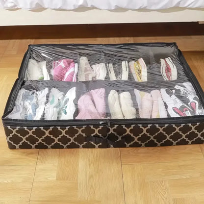 Under-Bed Shoe Storage Organizer with Clear Cover