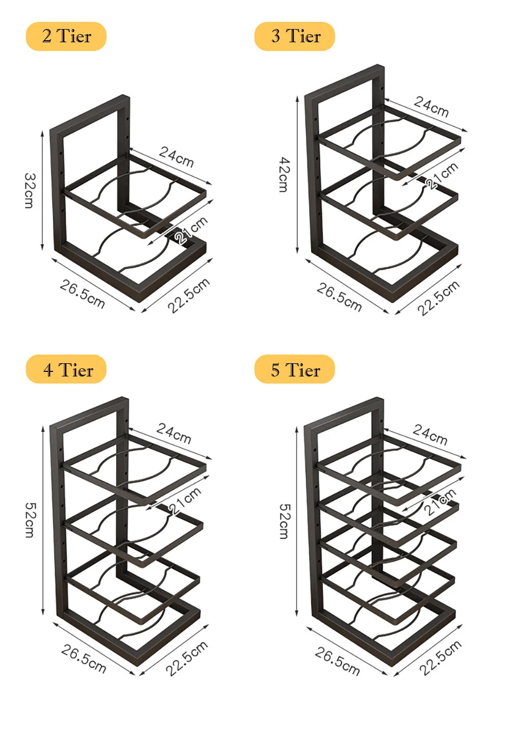 Adjustable Pot & Pan Organizer – 2 to 5 Tiers