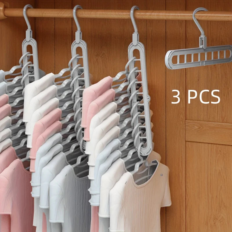 3-Piece 9-Hole Foldable Space-Saving Hangers